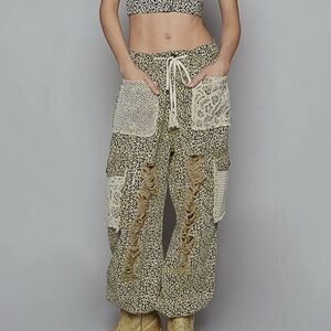 NEW POL 48hr best seller sale: Print Distressed Cargo Pants with crochet pockets